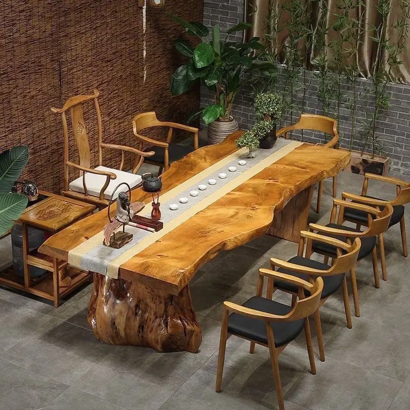 Chinese large board table and chair combination tea making log solid wood tea table