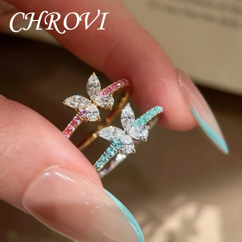 925 Pure Silver Retro Dazzling Rose-Pink sapphire butterfly Ring Earrings Gemstone butterfly Stud Earrings