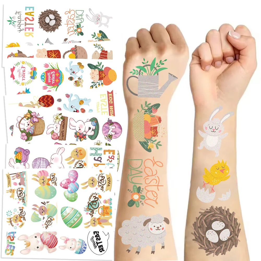 10Pcs Easter Bunny Egg Rabbit Disposable Tattoo Stickers Cartoon Cute Design Decals Accessories Watermark Sticker