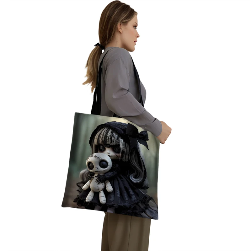 Cool Zombie Girl Pattern Shopping Bag Nightmare Gothic Girls Women Totes Handbag Large Capacity Shoulder Bag Portable BookBag