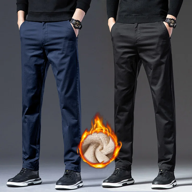 

Зимние теплые мужские флисовые повседневные брюки, однотонные прямые удобные утолщенные бархатные хлопковые эластичные плюшевые брюки мужские