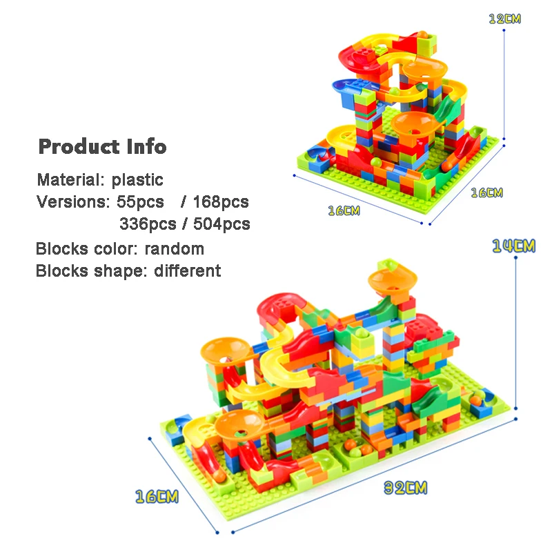 504PCS  DIY Assembly Bricks Marble Race Run Block Big Size Building Blocks Plastic Funnel Slide Educational Toys For Children