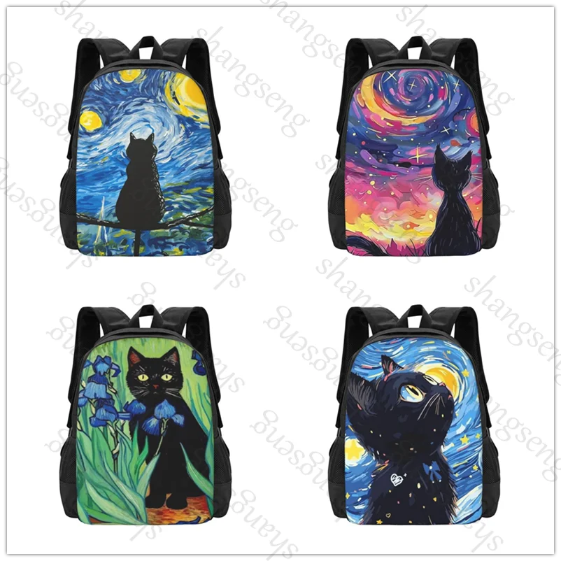 

Large capacity printed schoolbag boys and girls backpack teenagers students leisure travel commuter backpack Magic Garden Cat