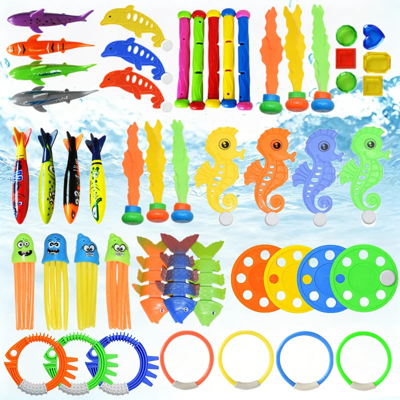 Swimming Pool Diving Toys Treasure Hunt Diving Set Torpedo Fish Water Rings Dolphin Inflatable Swimming Pool Accessories TMZ