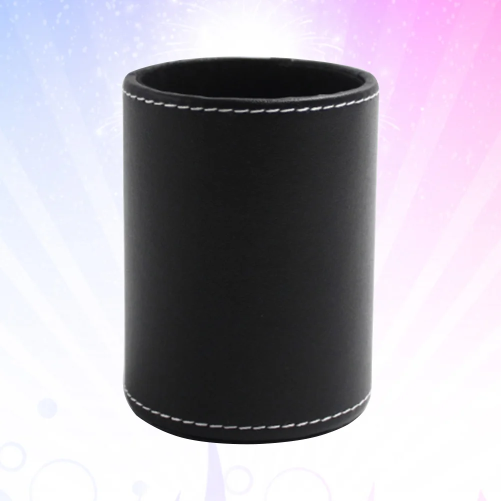 

1Pcs PU Round Pen Holder Lightweight Desktop Pencil Container Office Makeup Brush Black PU Pen Holder