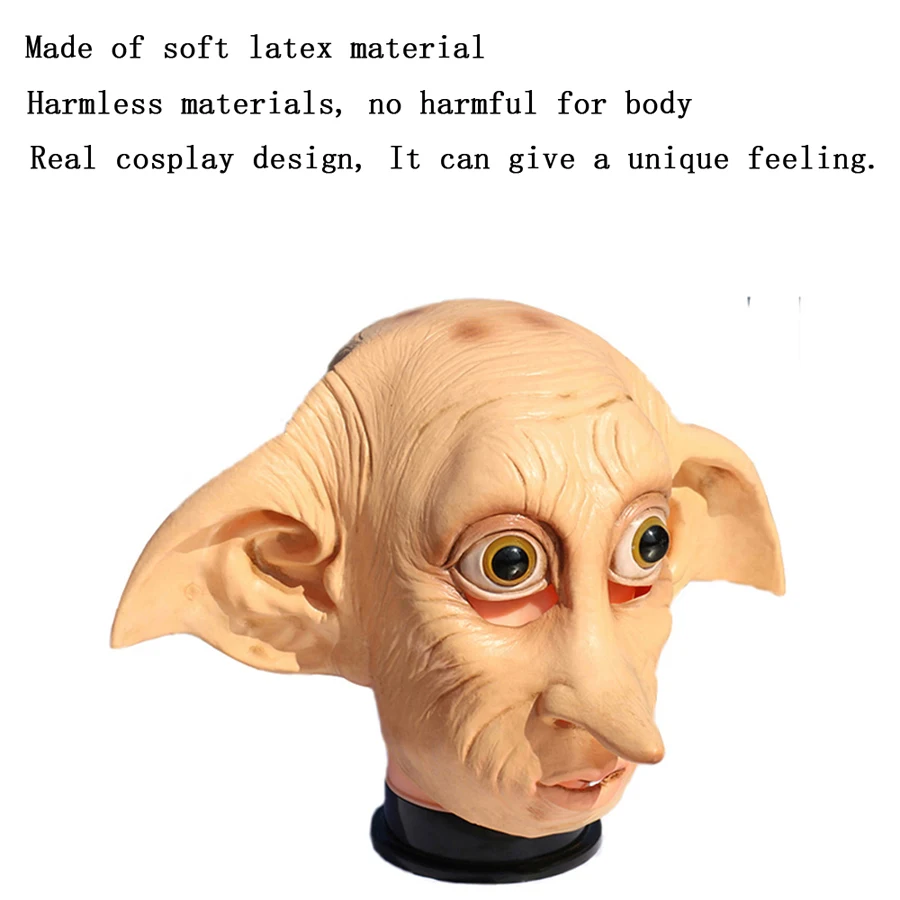 Cosplay Movie Character Big Ear Long Nose Dobby Elf Head Funny Halloween Mask Full Face Carnival Party Mardi Gras Costume Props