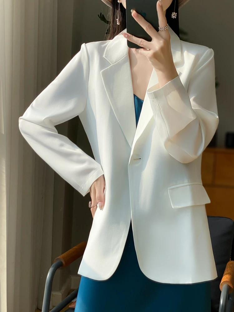 Acetate Satin Women's Suit Casual Loose Pure Color Drape Slim Straight Leisure West Coat Spring Summer New Arrival