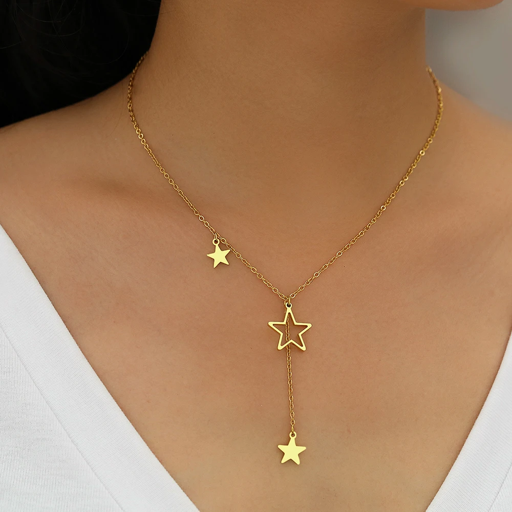 Stainless Steel Necklaces Exquisite Stars Tassel Pendants Temperament Chain Everyday Wear Necklace For Women Jewelry Party Gifts