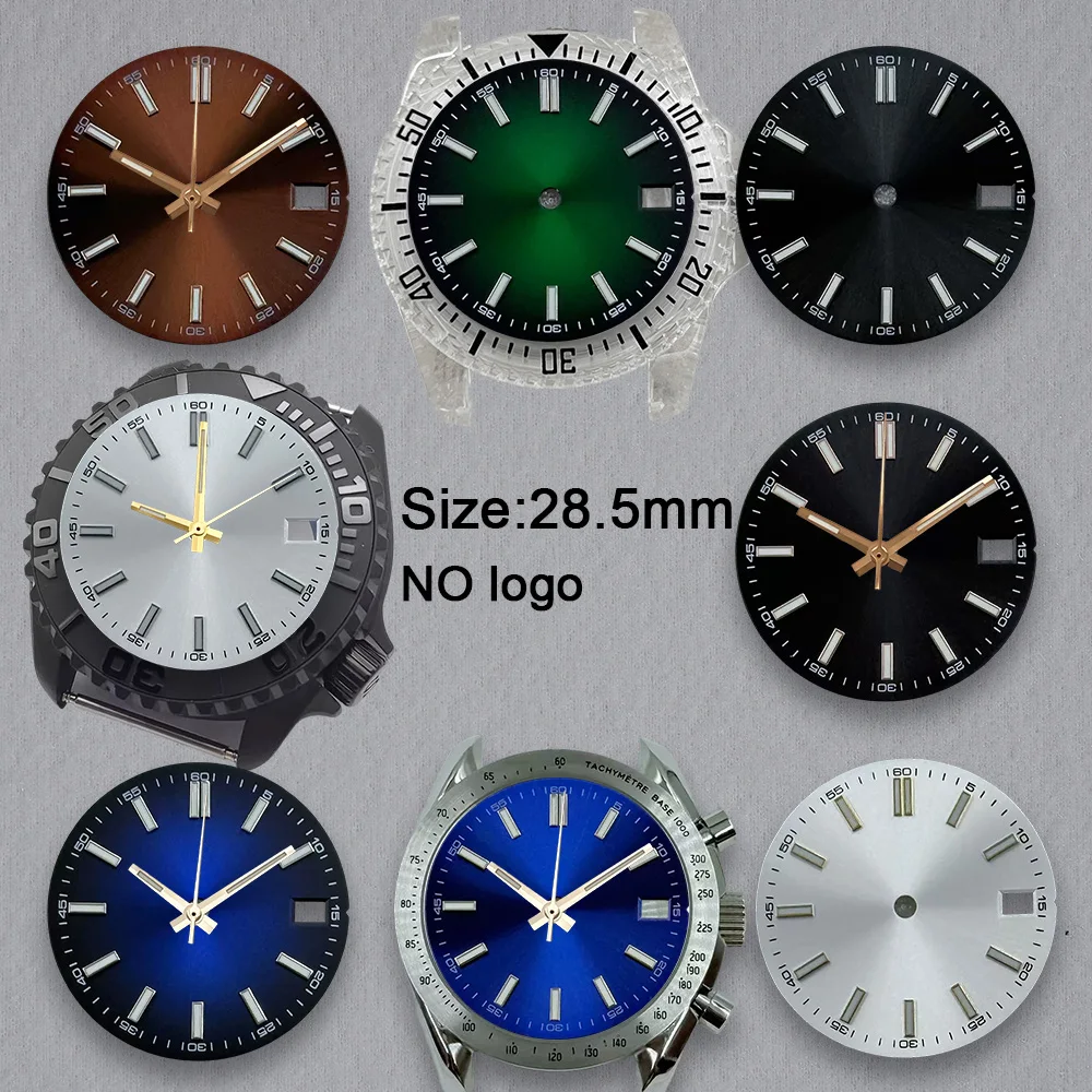 New Blank Dial No Logo 28.5mm For NH35 Movement Green Luminous Custom Logo Watch Dials Hands Accessories Repair Tools
