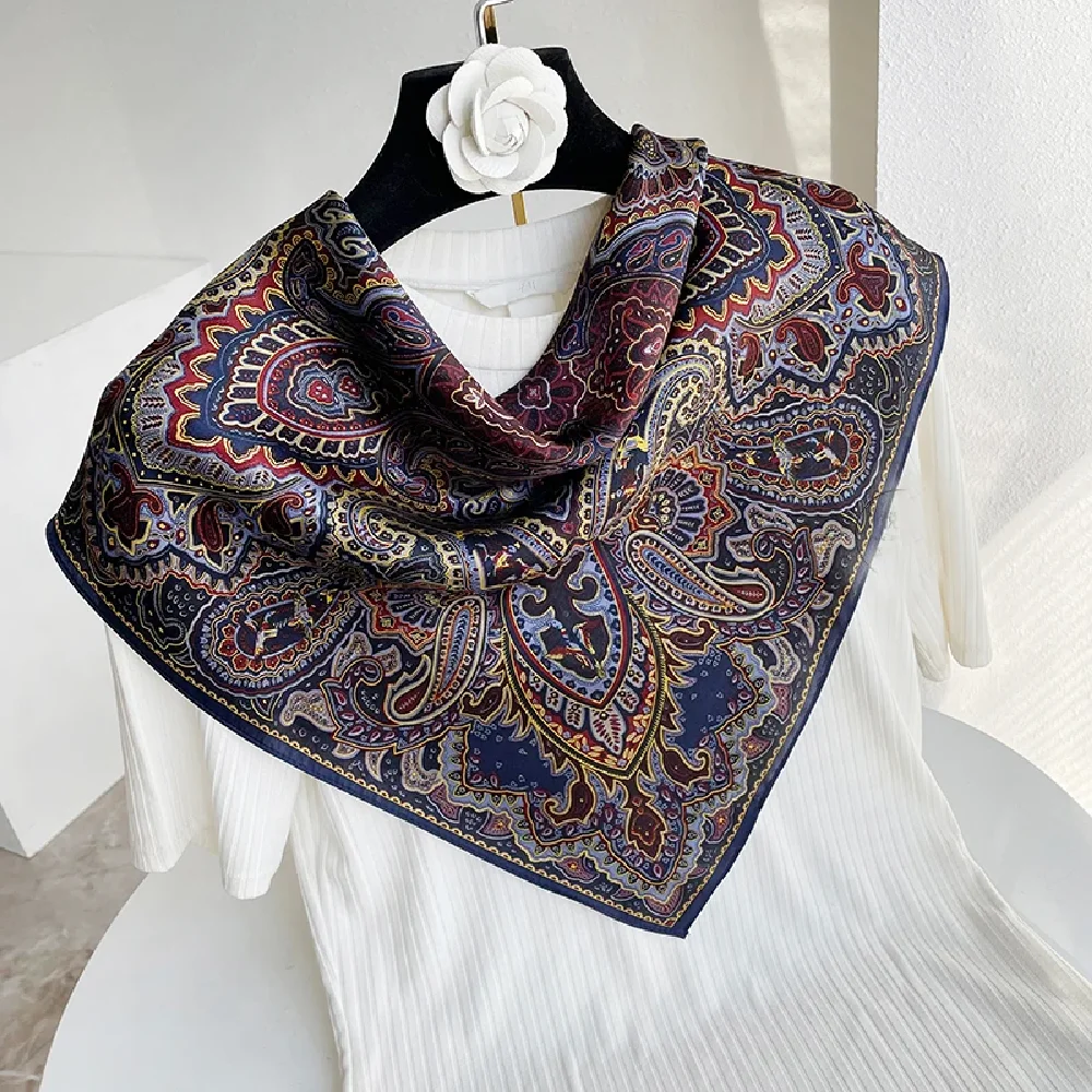 Women 100 Silk Paisley Scarf Square Shawl Hair Wraps Neckerchief For Suit Shirt Sunscreen Cape