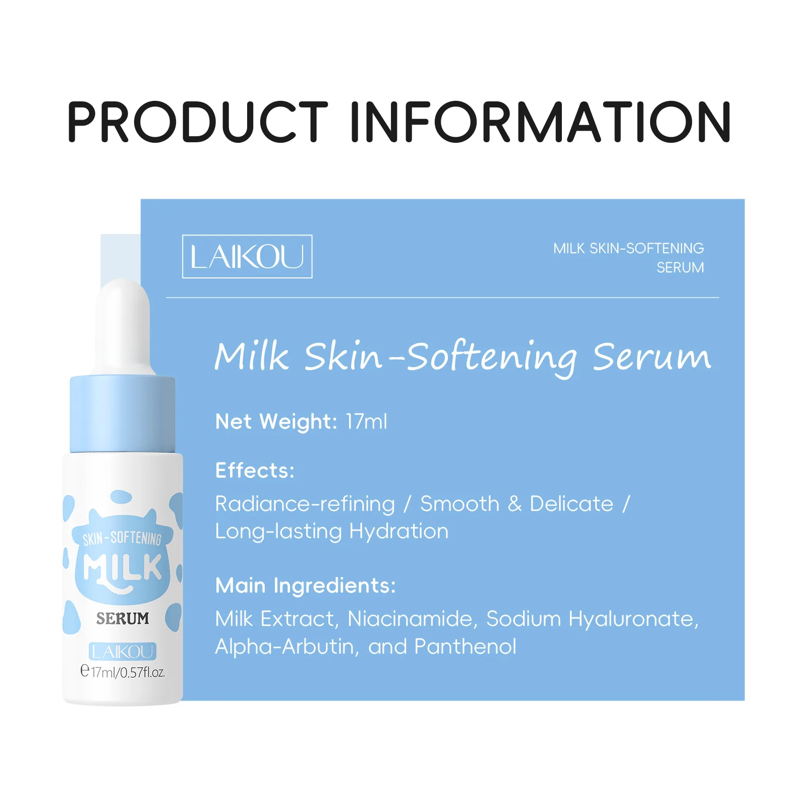 LAIKOU Milk Serum Facial Brightening Essence Shrink Pores Hydrating Moisturizing Treatment Repair Serum Skin Care 17ml view 4