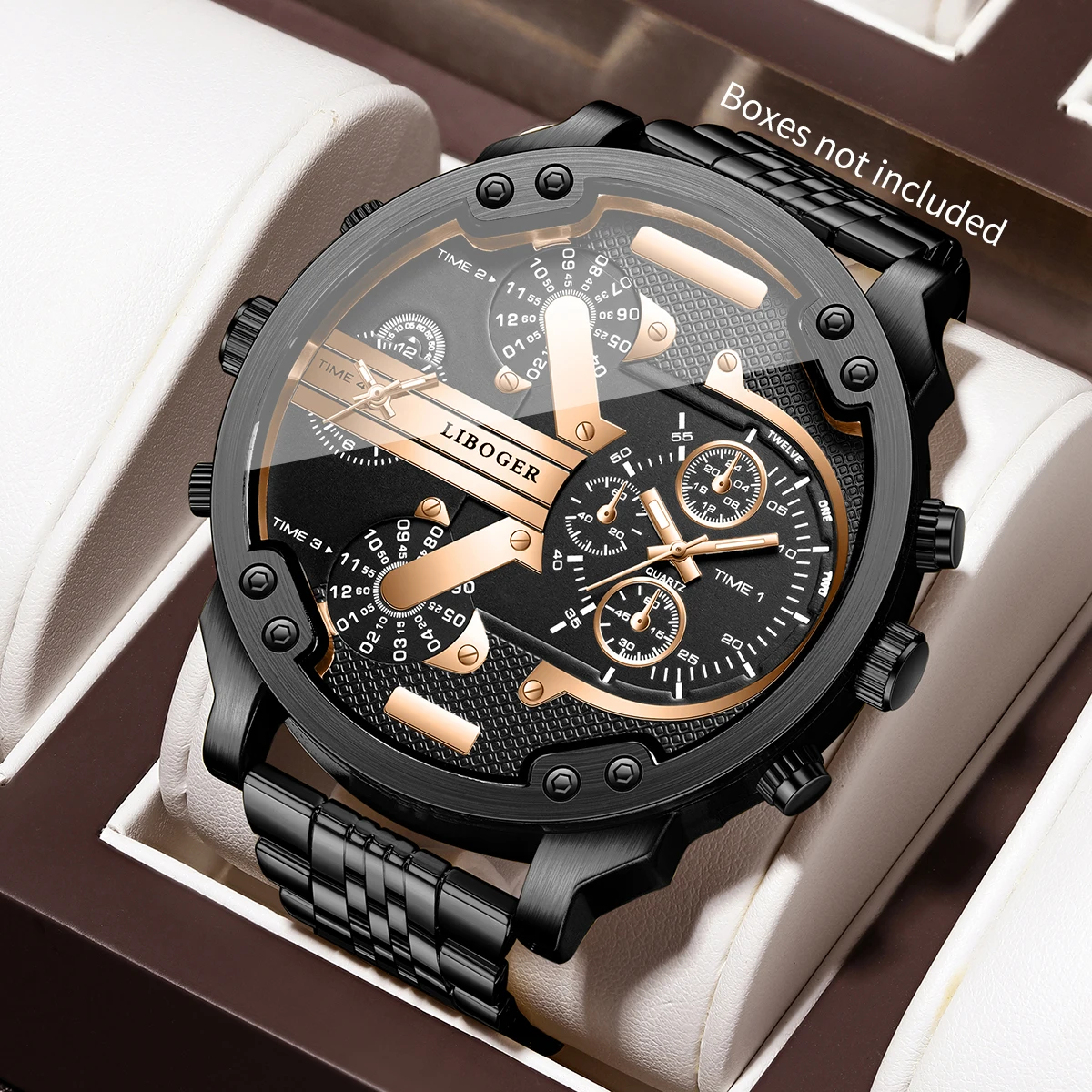 

Luxury Men's Business Quartz Watch Black Rose Gold Big Dial Stainless Steel Wristwatch for Men Relogio Masculino (Without Box)