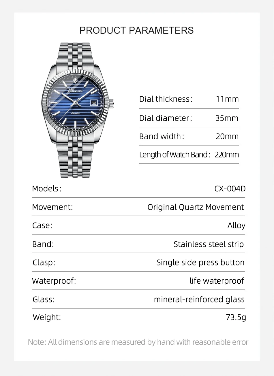 CHENXI 004D Männer Quarz Uhren Luxus Edelstahl Wasserdicht Leucht Datum Casual Armbanduhr für Männer – Detail 7