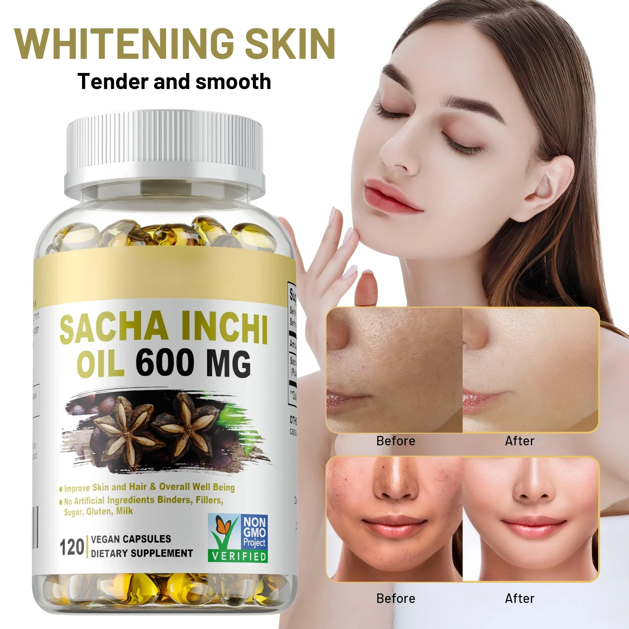 Sacha Inchi Oil 600mg - Antioxidant, Supports Cholesterol Levels, Promotes Heart, Brain, Eye Health, Boosts Immunity