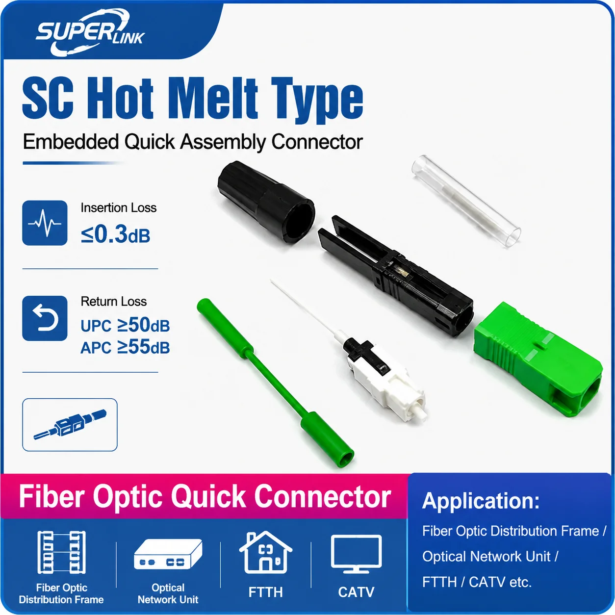 sc-apc-upc光ファイバクイックアセンブリコネクタ-ホットメルトタイプ-組み込み式フィールドインスターラブルコネクタ-ftth光ファイバケーブル修理、ftth