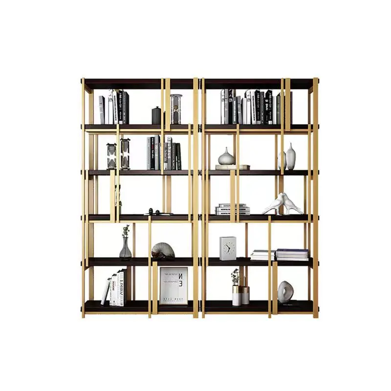 

Stainless steel floor-to-ceiling bookshelf display cabinet gold storage Bogu shelf