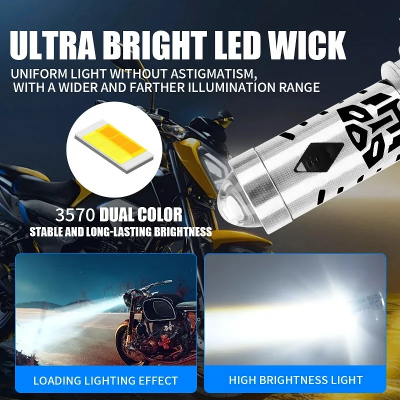H4 LED Dual Color Motorcycle Lens Headlight Bulbs BA20D P15D H6 White Yellow Hi/Lo Beam 12V Moto Fog Lamp Scooter ATV Accessorie