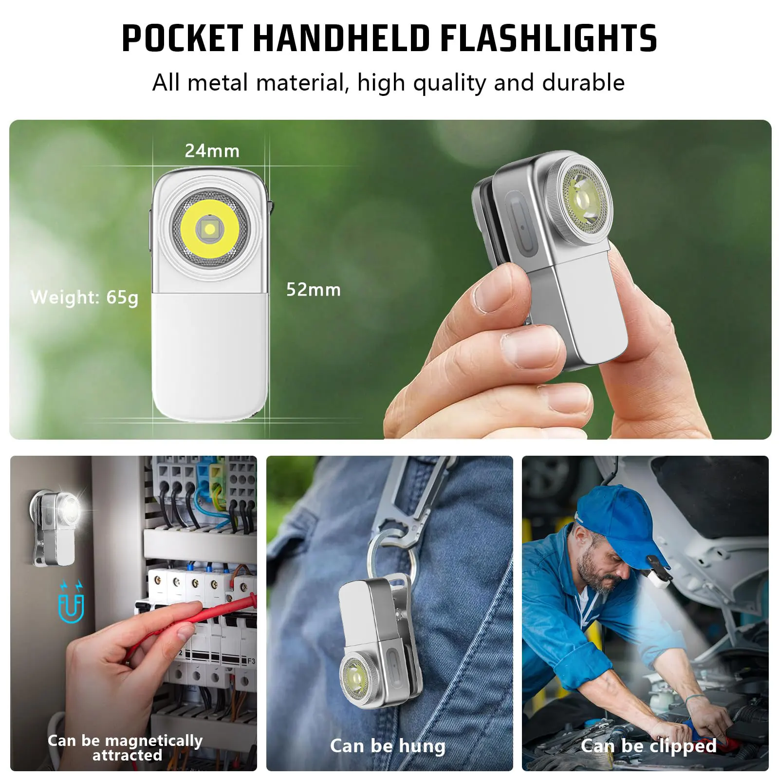 SD1 Type-C Rechargeable EDC Flashlight 400Lumens, Bulit-In Battery Clip-on Light LPX6 Waterproof with Magnetic Tail for Outdoor