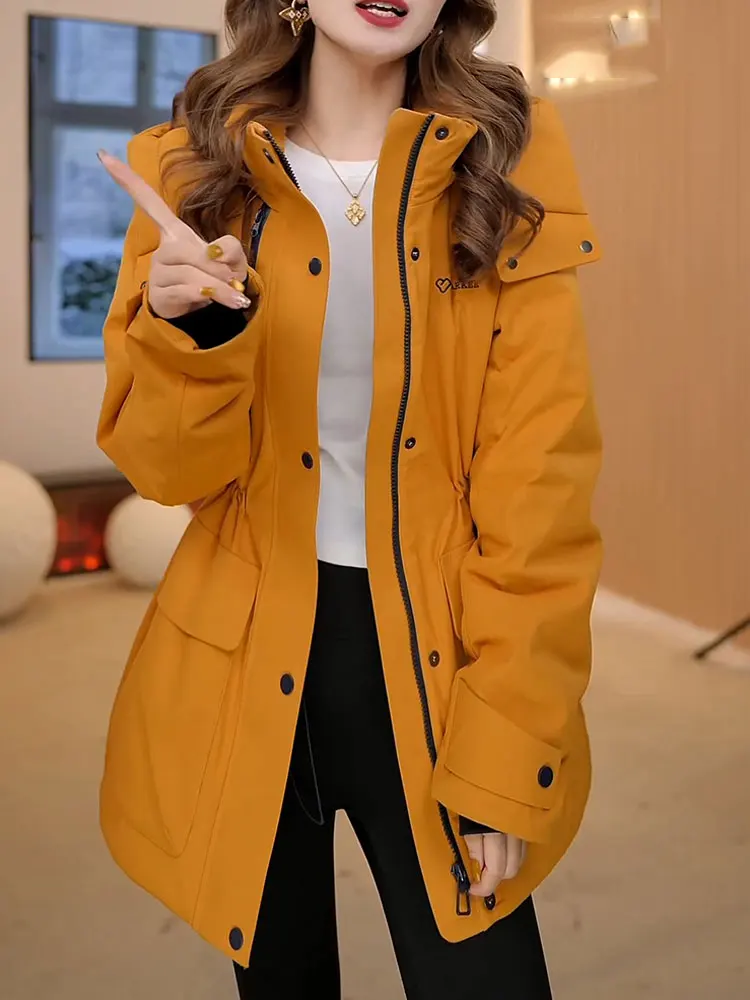 Women's Winter Fashion Warmth down Cotton Jacket Bread Style Workwear Coat Outerwear Korean Version Loose Fit with Pockets
