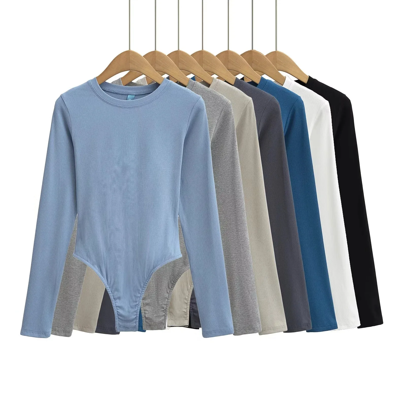 American Sle Hot Girl  Color round Ne Long Sve Elastic Ribbed Slim Fit Long Sve Onesie Women Base irt Autumn...