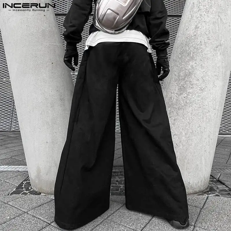 Men Wide Leg Pants Solid Color Button Pleated Fashion Casual Trousers Men Streetwear 2024 Loose Leisure Pantalon S-5XL INCERUN