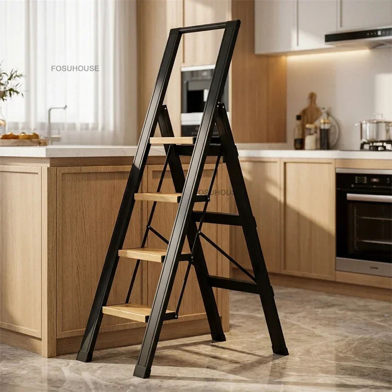 for Indoor Kitchen Household Use Portable Folding Step Stool Stable Lightweight Adjustable Aluminum Telescopic Step Ladder