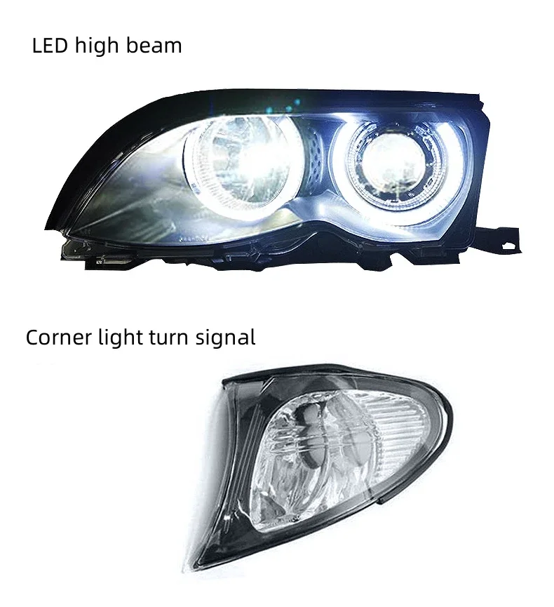 E46 Angel Eye Headlight for 01-04 BMW 3 Series E46 Headlight Assembly Refit LED Laser Lens Daily Running Light Bmw E46 Angel Eye