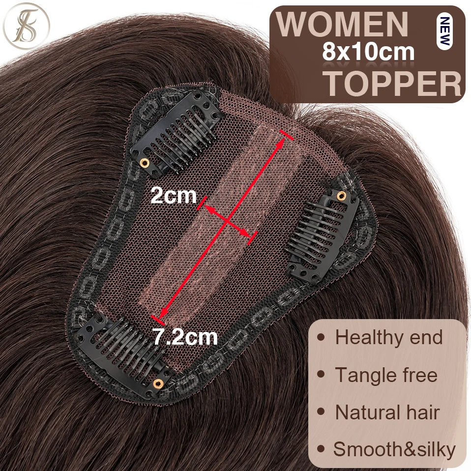 TESS Women Topper Hand Single Knot Hair Topper 8x10cm Center Part Natural Hair Wigs Silk Base Hair Clip In Human Hair Extensions