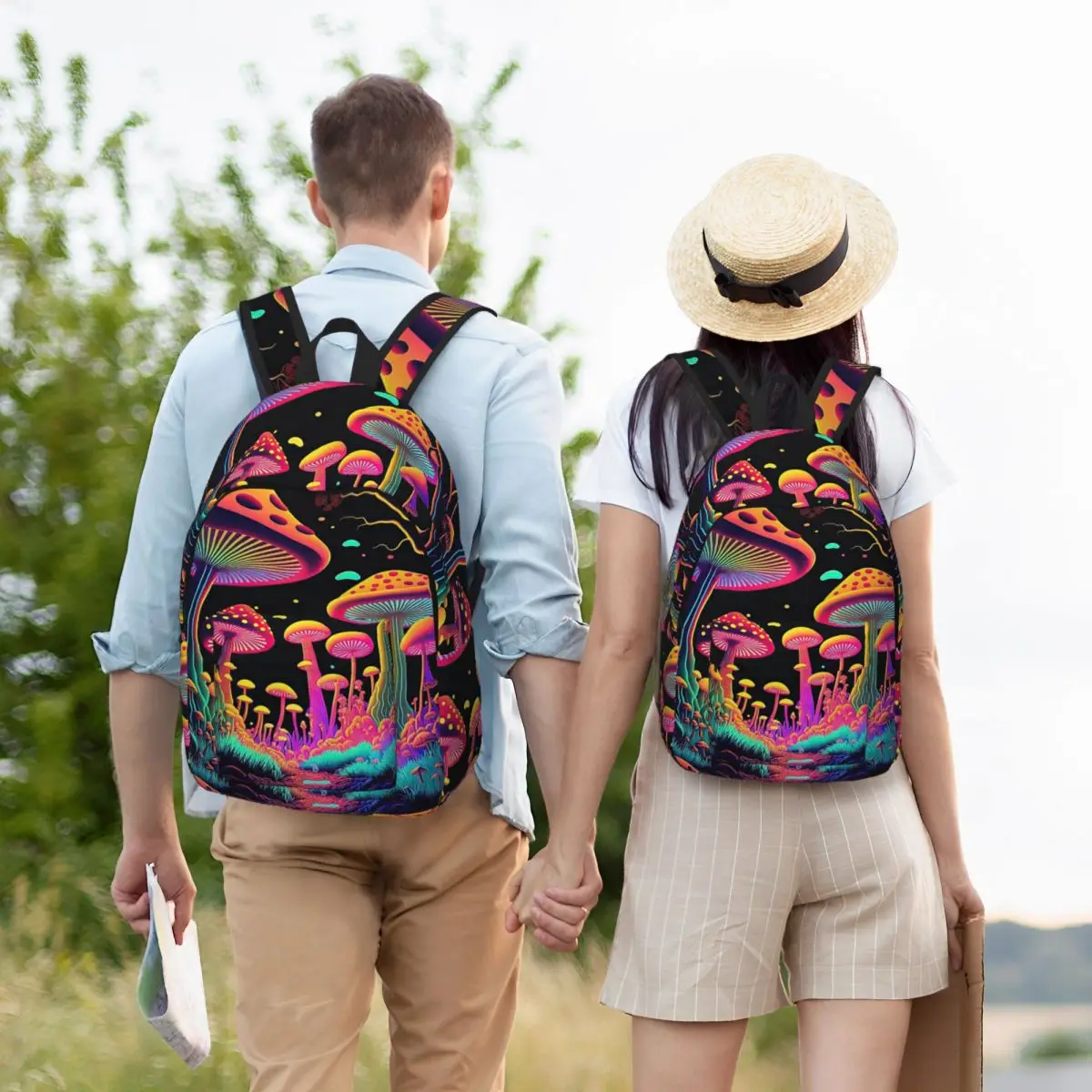 Glowing Psychedelic Mushrooms Student Backpack School Bag Hiking Travel Daypack for Men Women Bookbag Shoulder Bags