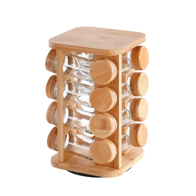 

Многофункциональная новая бамбуковая полка для специй на 16 банок, вращающаяся на 360 градусов столешница, кухонная полка для специй, вращающаяся полка для специй