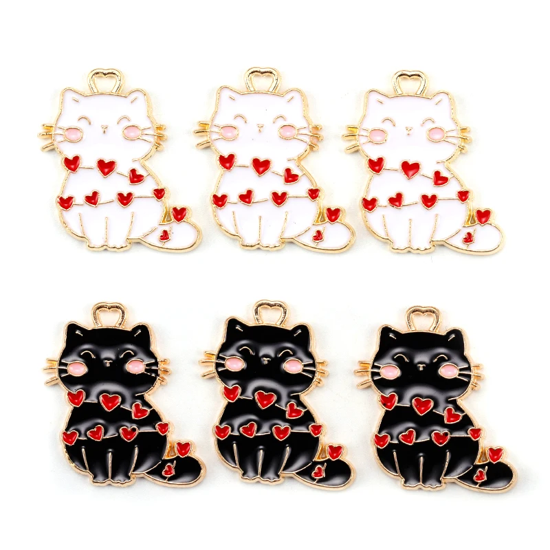 

15Pcs Cute Enamel Love Heart Cat Alloy Pendant for Women Earrings Keychain Necklace DIY Jewelry Making Charm Handmade Amulets