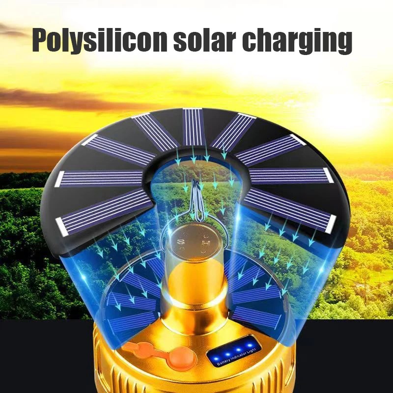 Solar Light Bulb Camping Solar LED Light USB Rechargeable 5Lighting Modes Tent Hanging Bulb for Outdoor Hiking Emergency Outage