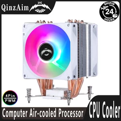 QiuzAim 2011-3 cpu cooler x99 x79 PC Air-Cooled Processor White Fan 90mm 4pin/PWM 6 Heat Pipe Radiator install LGA115x 1200 1700