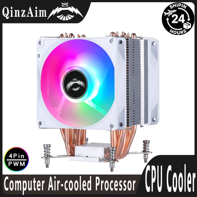 QiuzAim 2011-3 CPU Cooler X99 X79 PC Air-Cooled Processor White Fan 90mm 4pin/PWM 6 Heat Pipe Radiator Install LGA115x 1200 1700