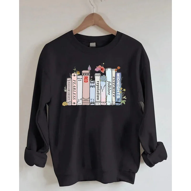 Retro sweatshirt Vintage Teachers' Day library printed books placed sweaters casual sports pullover sweater