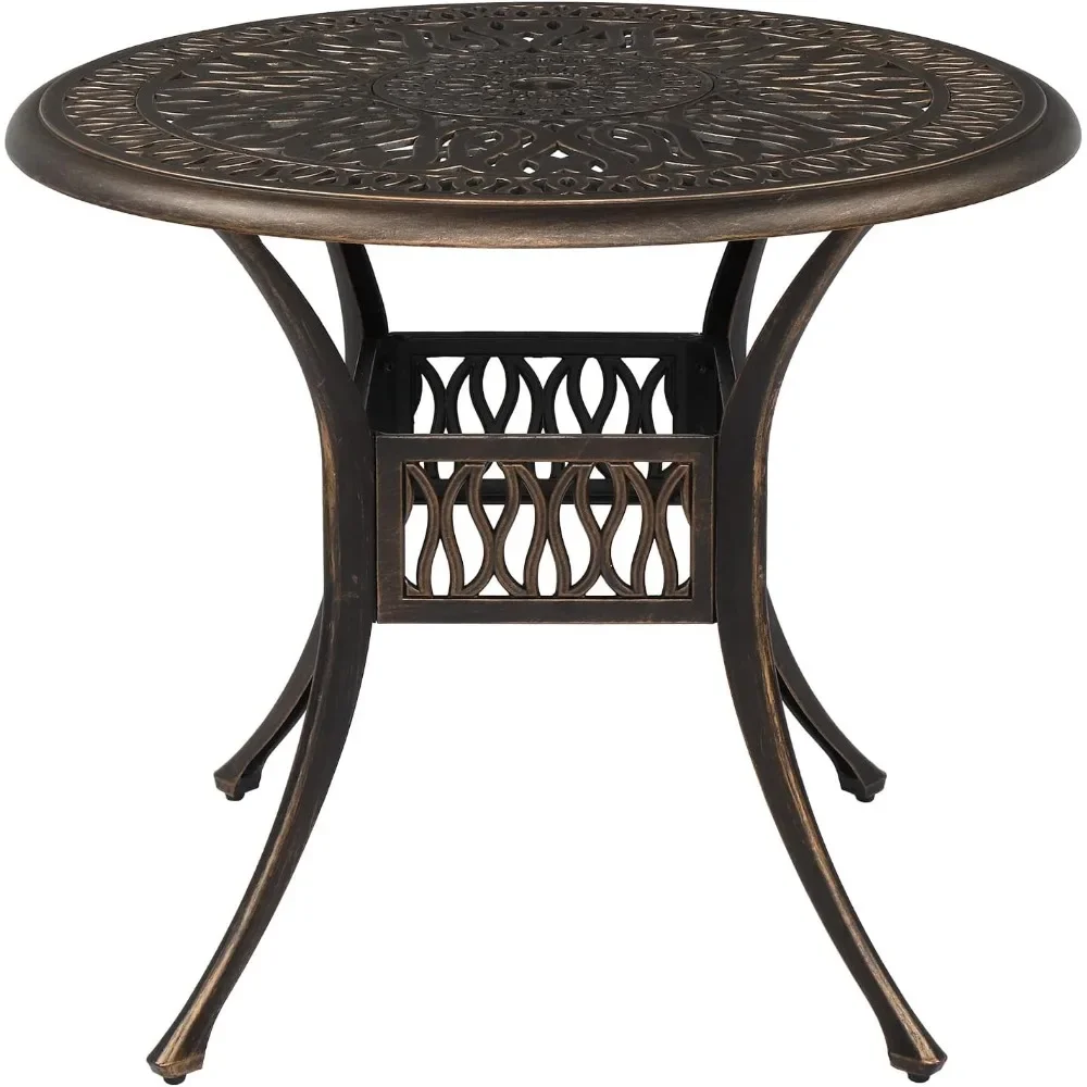 

Patio Dining Table,Patio Table with Umbrella Hole Outdoor Dining Table,Cast Aluminum Outdoor Bistro Table Outdoor Furniture