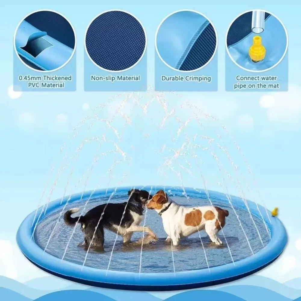 Pet Splash Pad com aspersor, piscina anti-derrapante para cães, esteira de água para crianças, brincadeiras ao ar livre, 100cm