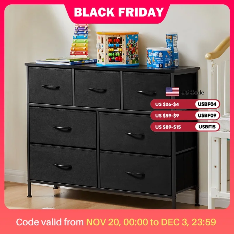 JHK Desser For Bedroom With 7 Fabric Drawers Organizer Storage Closet Chest Clothes For Living Room Display Cabinet Of Furniture