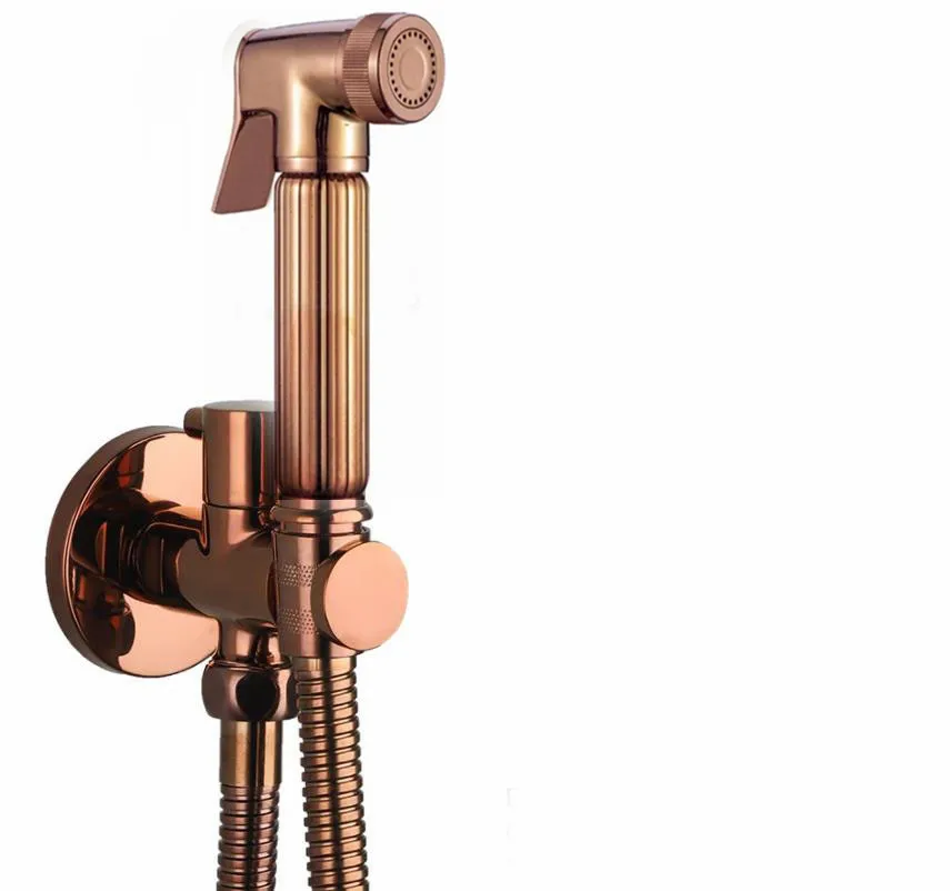 shiny Rose Gold Portable Bidet Sprayer Faucet Brass Toilet Bidet Faucet Hot Cold Water Bathroom Mixing Valve hygienic showe