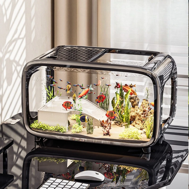 

Большой прозрачный аквариум с крышкой, многофункциональный террариум и резервуар для домашнего декора, экологическая экосистемная миска для рыбы для черепахи, золотой рыбки