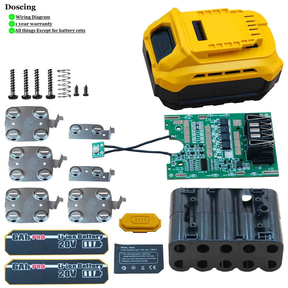 

Чехол для аккумулятора DCB200 для Dewalt 18 В 20 В DIY 3 Ач 6,0 Ач DCB184 DCB183 DCB206 с защитой от разрядки печатной платы BMS