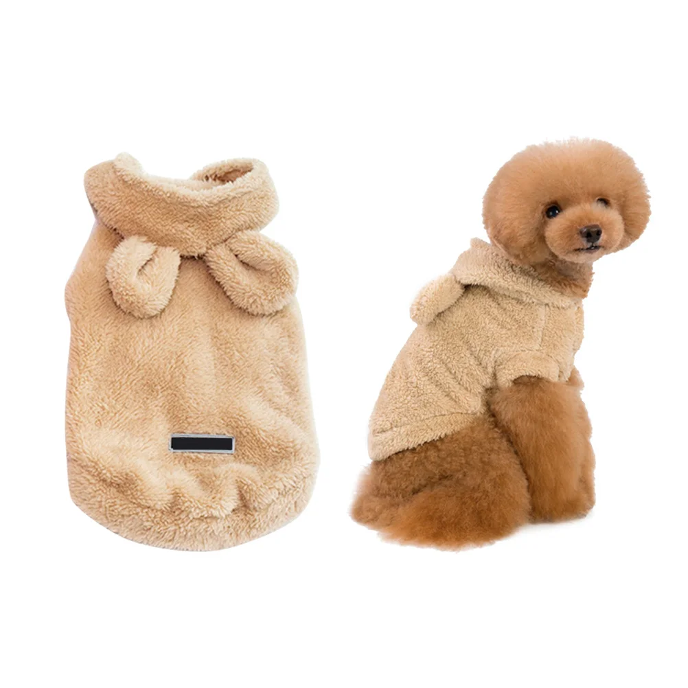 

Hooded Dog Sweater Winter Fleece Pet Apparel with Bear Ears Design Buckle Closure Easy Wear Warm Thickened Coat for Cold Weather
