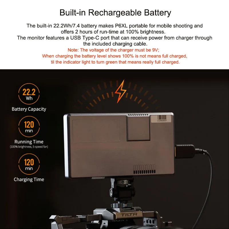 FEELWORLD P6XL 6 Inch Aluminium Built-in Battery DSLR Camera Field Monitor Touch Screen 4K HDMI High Brightness 1200nit