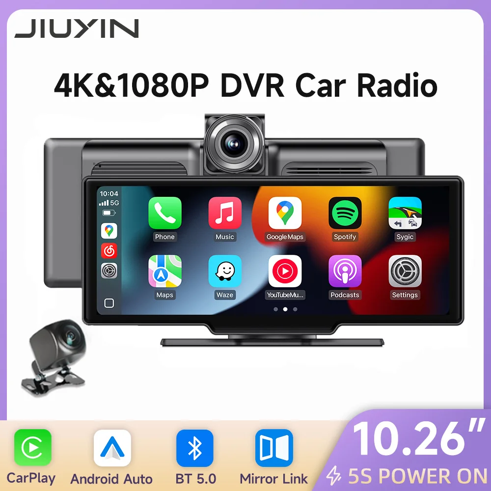 

10.26 Inch 4K Car Dash cam Rearview Wireless Carplay Android Auto Smart Navigation Mirror Link DVR 5.0 BT Wifi FM AUX AI Voice