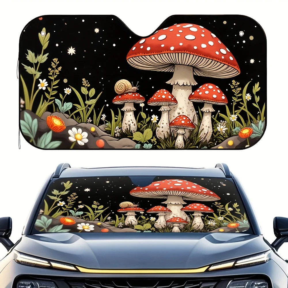 1pc Magical Mushroom Starry Moon Car Sunshade Universal Fit For Vehicles, Perfect For Adventurous Drivers To Bring Fun To Road T
