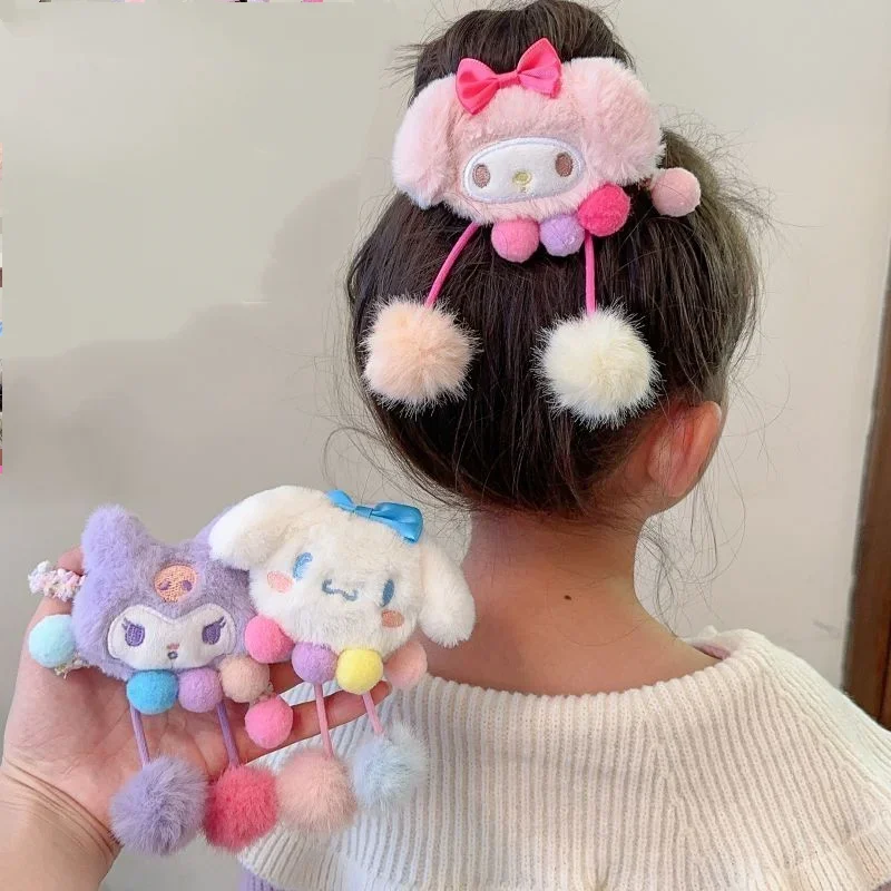 Kawaii Sanrio My Melody anillos para el cabello chica corazón femenino figura de Anime diadema con bola de pelo banda de goma suave lindo dibujos animados dulce nuevo estilo