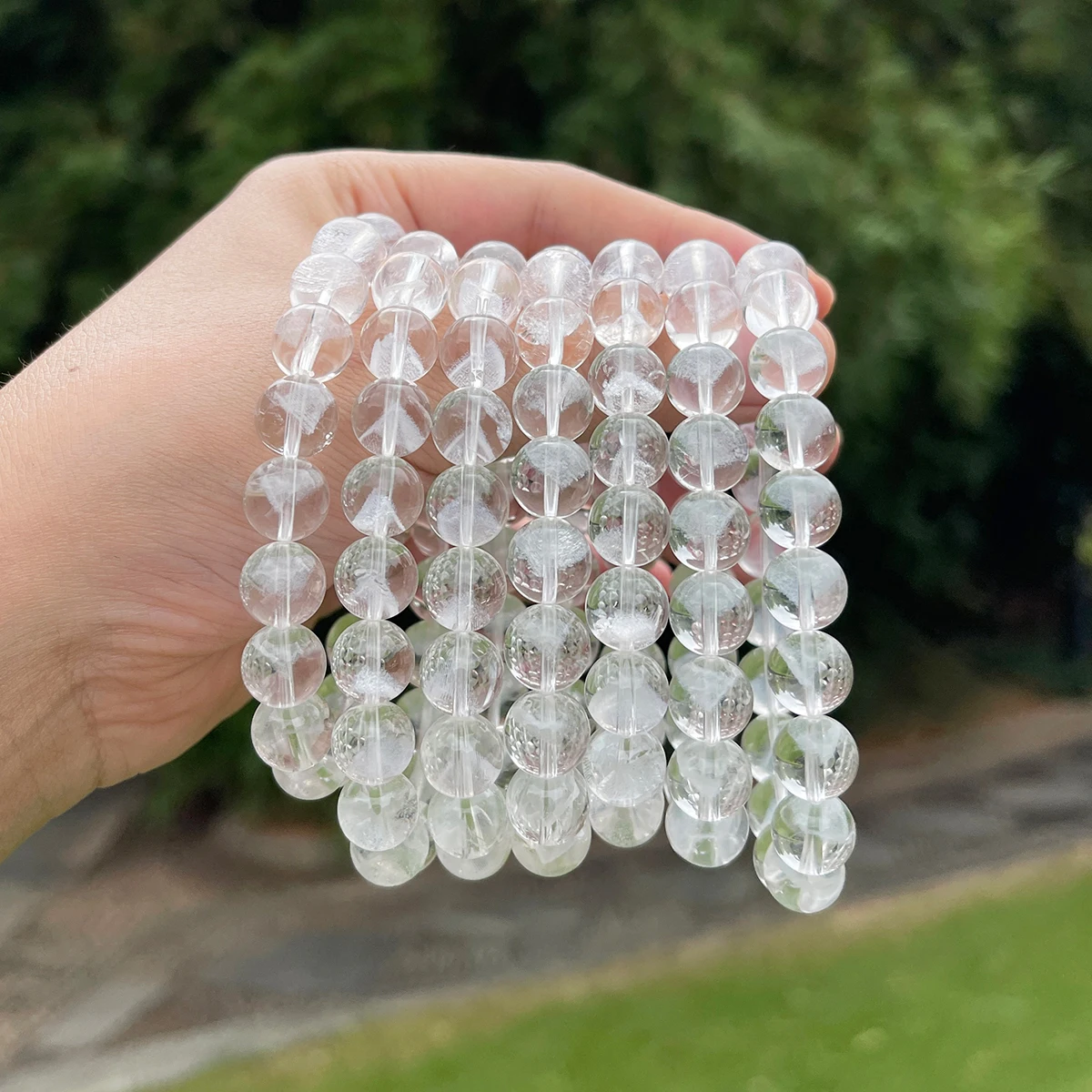 Natural Clear Quartz Aurora Pyramid Bracelet Geometric Crystal Beaded Stretch Jewelry for Women Men Crown Chakra Clarity Gift