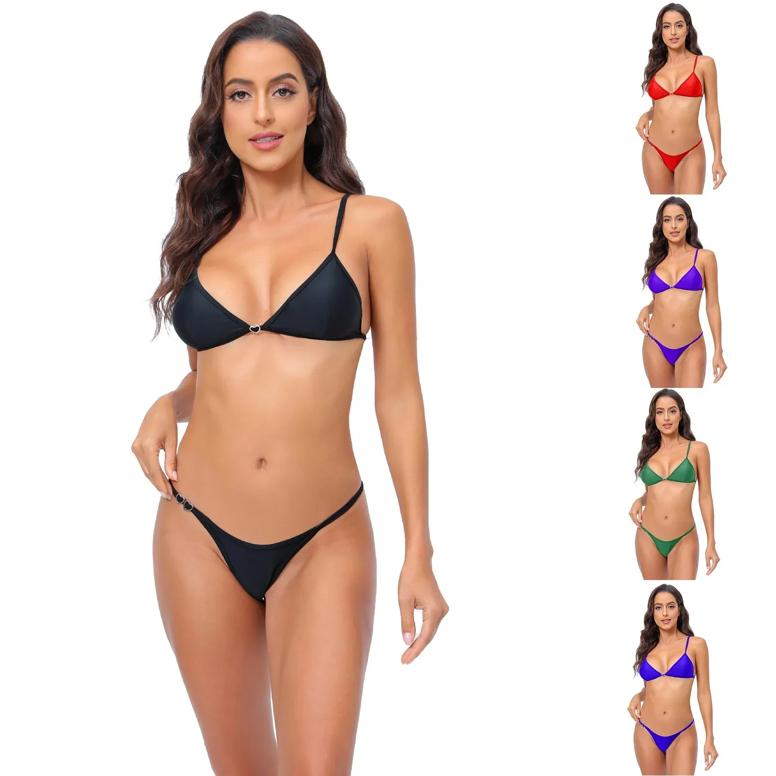 

Sexy Lace Up Bikinis Set Backless Bathing Suit Split Bikini Border Sexy Backless Solid Color Halter Bodysuit Push Up Swimsuit