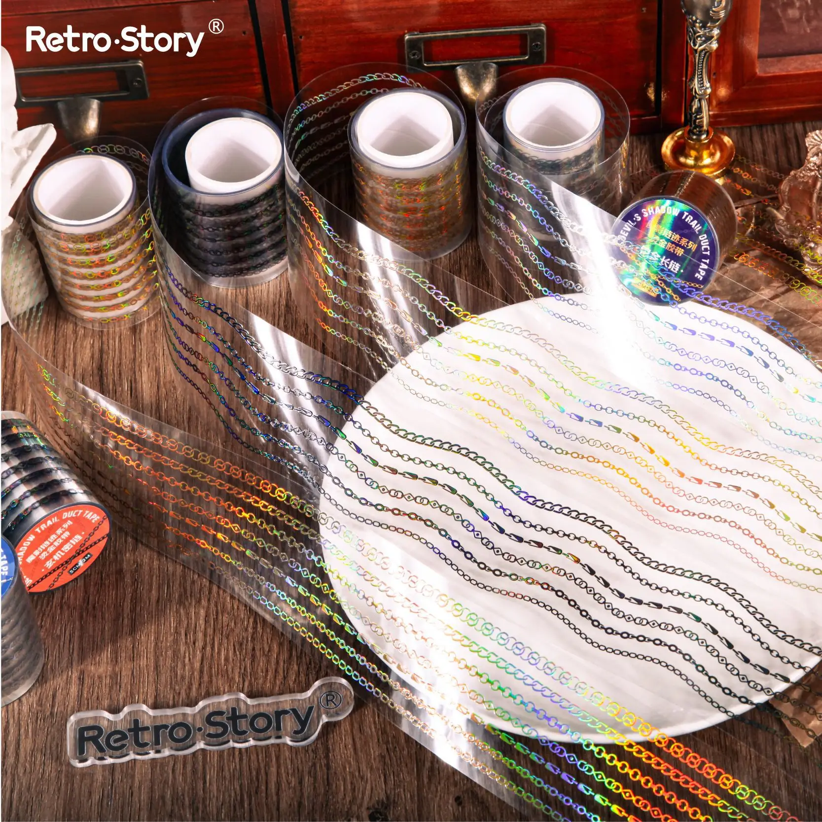 5x200cm Industrial Retro Chain Loop Tape, Tearable Continuous Pattern, Journal Scene Border Base Supplies