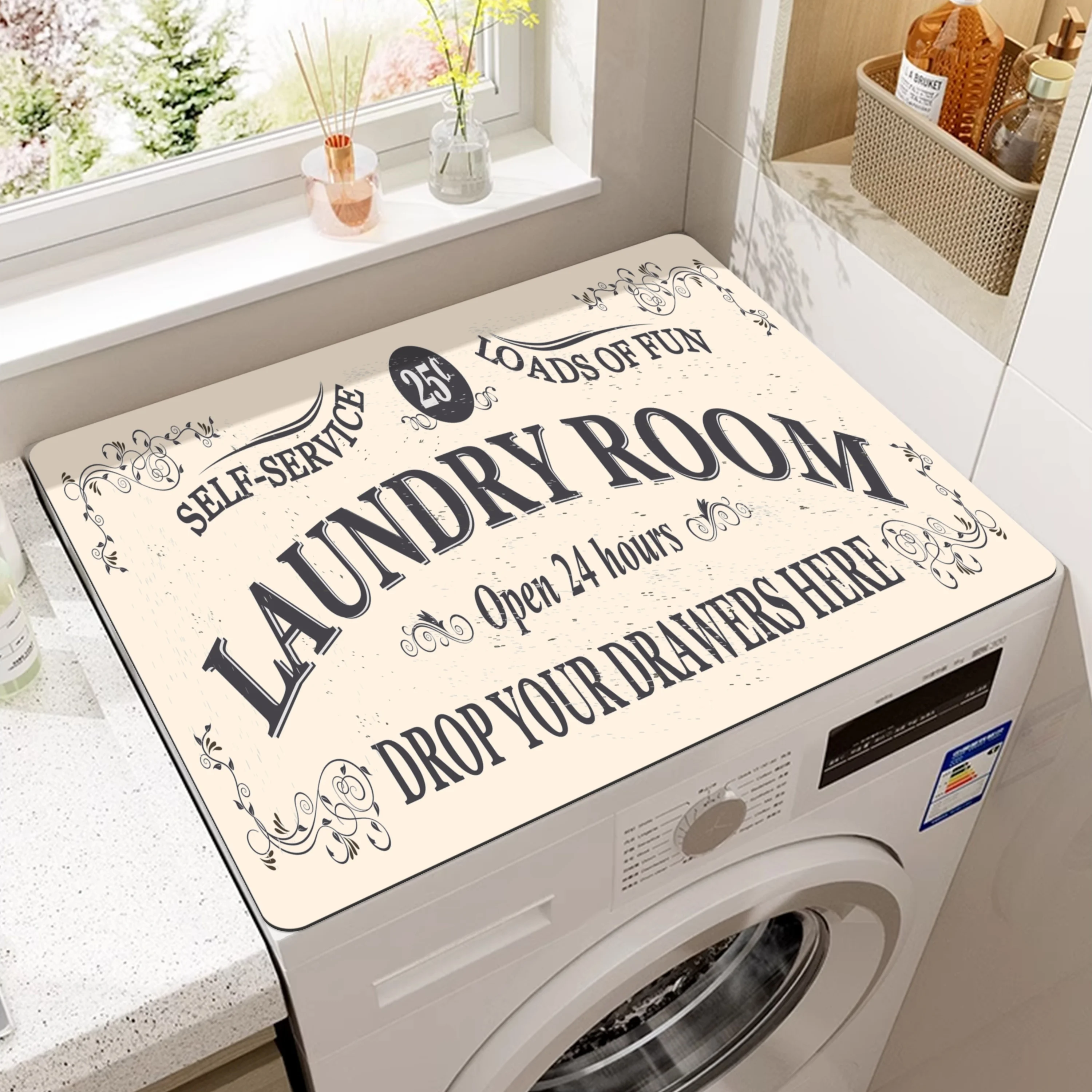 

Solid Color Textured Washing Machine Protector Pad, Modern Top Covers Suitable for Laundry Room and Kitchen